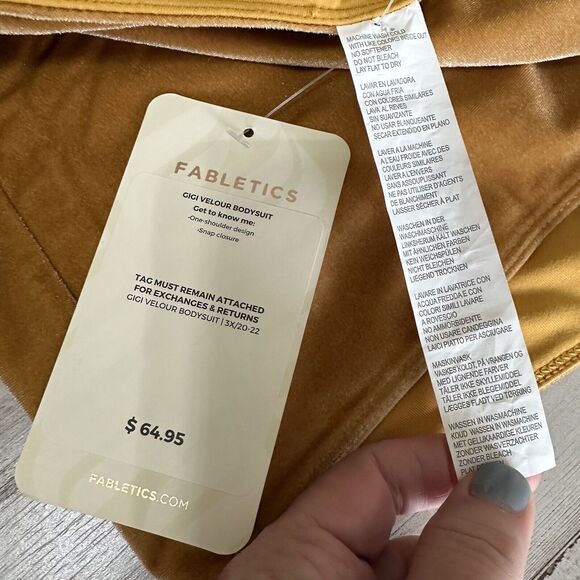 Fabletics Gigi Bodysuit 3XL 20/22 Velour Gold Plus One Shoulder Snaps Top NEW - Picture 4 of 5